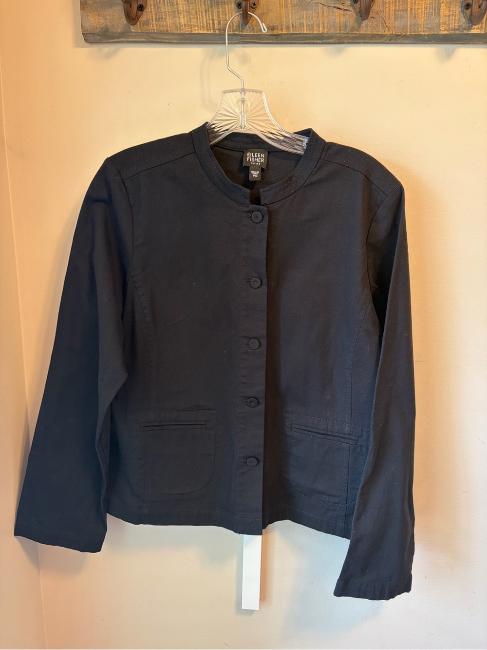 Eileen Fisher Black Collarless Button Jacket